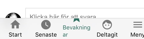 Skärmdump av forumgränssnitt med radbruten "Bevakningar"-flik på en mobil enhet.