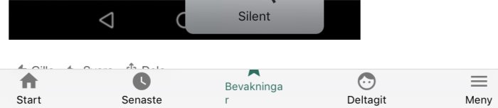 Skärmdump av en mobil webbläsare där texten "Bevakningar" radbryts felaktigt.