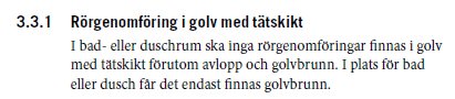 Text om rörgenomföring i golv från branschstandard dokument.