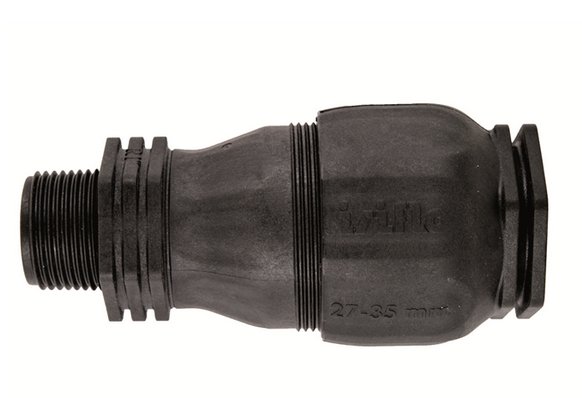Flexikoppling för rör med texten "27-35 mm" synlig på yttersidan.