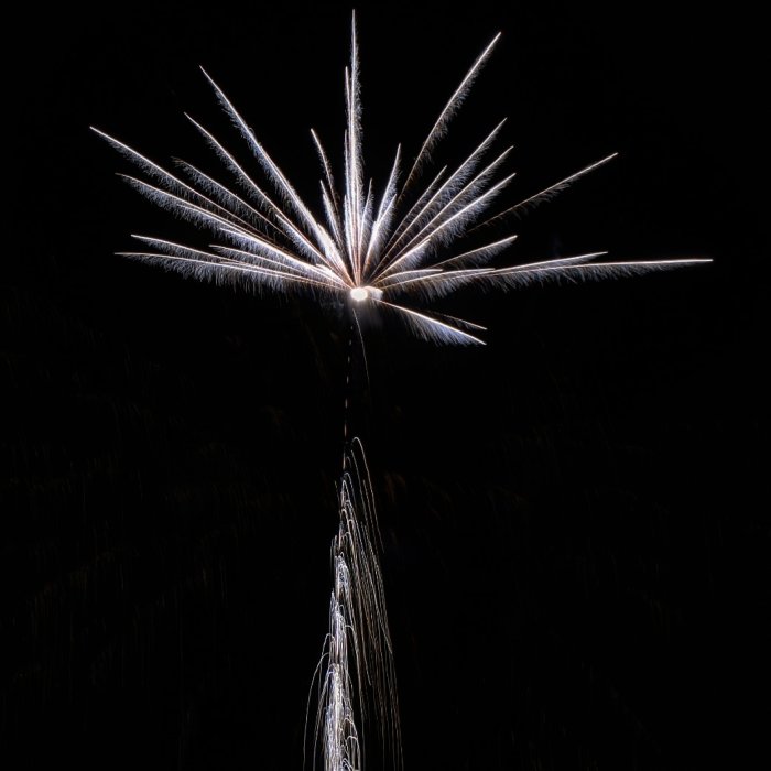 Ett färgsprakande fyrverkeri som lyser upp natten med spretiga ljusstrålar.