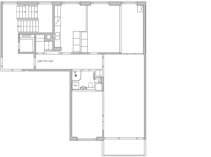 Schematisk ritning av lägenhet före och efter ombyggnad för öppen planlösning och nytt kök.