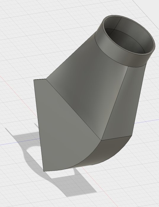 3D-CAD-ritning av en spånstos designad i Fusion 360 med 2mm väggtjocklek.