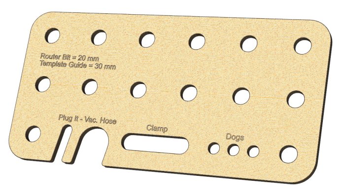 Fräst metallplatta prototyp med hål och märkningar för olika verktyg och fästen.