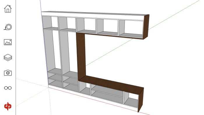 3D-Sketchup-ritning av en anpassad hallmöbel baserad på IKEA-köksstommar.