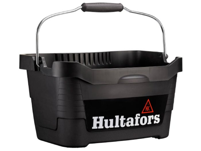 Svart Hultafors bygghink i plast med metallhandtag.