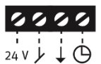 Diagram över termostatanslutningar med markerade blå och brun kabel för 24V AC.