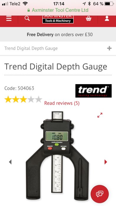 Trend Digital Depth Gauge, en digitalt djupmått med LCD-skärm visar 10.00 mm.