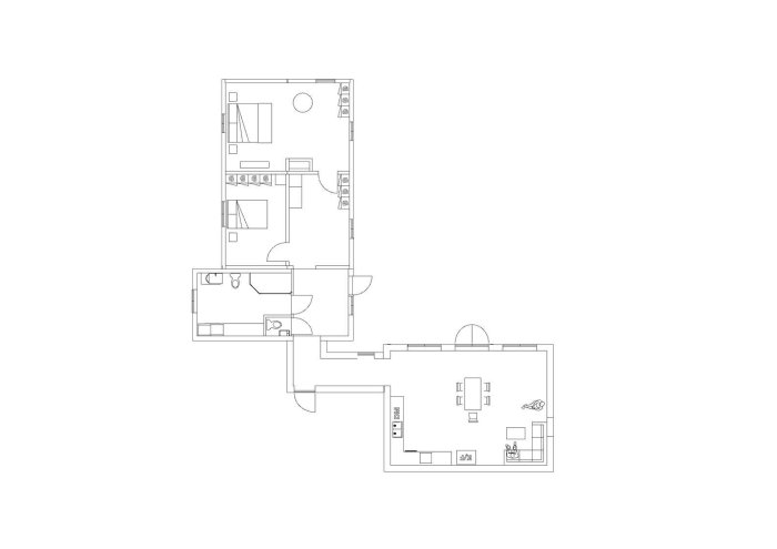 Arkitektritning av en husplanlösning med markeringar för förändrad hall, tvättstuga och en möjlig plats för fönster.