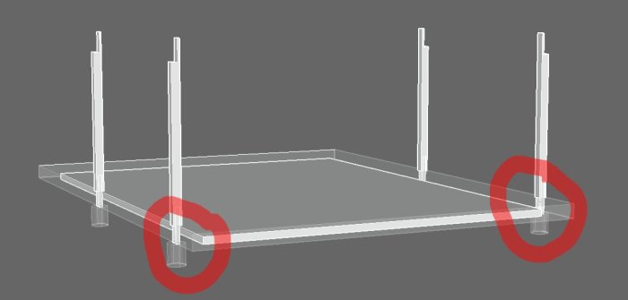 3D-ritning av en kantbalk med markerade punktbelastningar under stolpar.