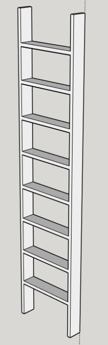 Illustration av en enkel trässtege med flera horisontella steg för användning med en loftsäng.