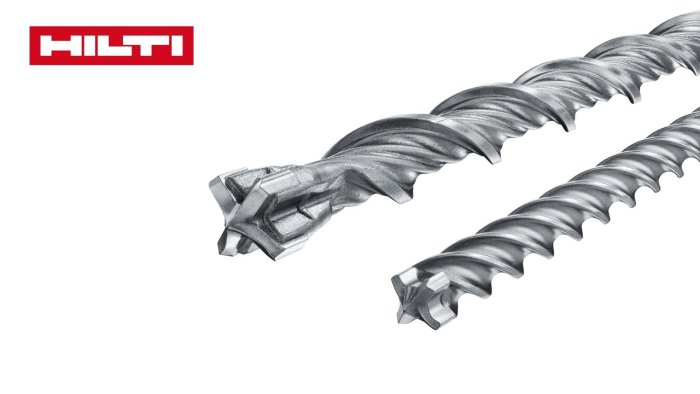 Hilti TE-CX borr med fyra skär för bergborrning, framhävd mot en vit bakgrund.