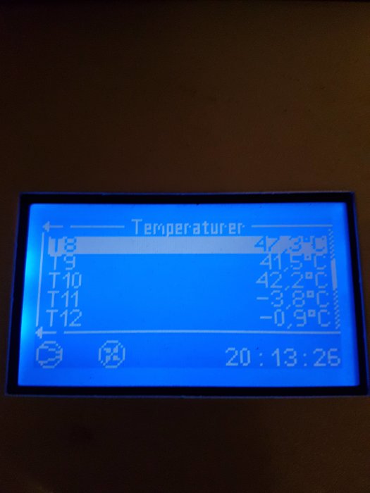 Digital display visar olika temperaturvärden för byggnadsautomationssystem.