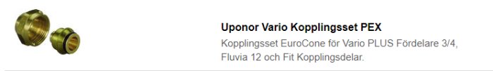 Uponor Vario kopplingssats PEX för EuroCone fit kopplingsdelar med textbeskrivning.