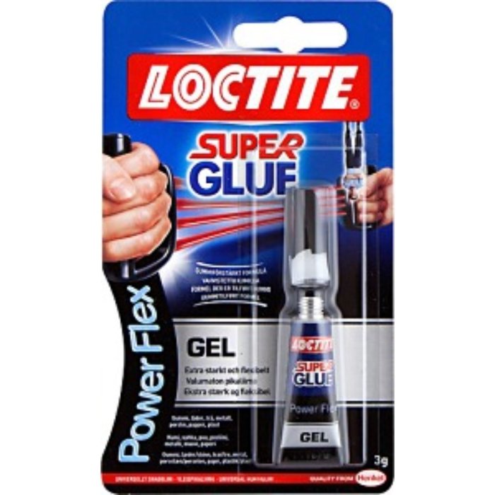 Loctite Super Glue Power Flex Gel i förpackning, priset på 30 kronor nämnt i inlägget.