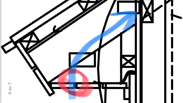 Schematisk illustration av en takkonstruktion med markerad luftspalt och 10mm springa för ventilation.