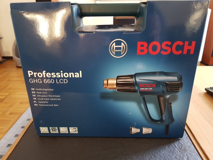 Bosch Professional GHG 660 LCD varmluftspistol i förpackning.