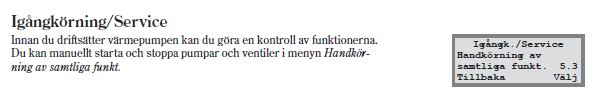 Skärmbild av menyval för handkörning av cirkulationspump i en värmepumps systeminställningar.