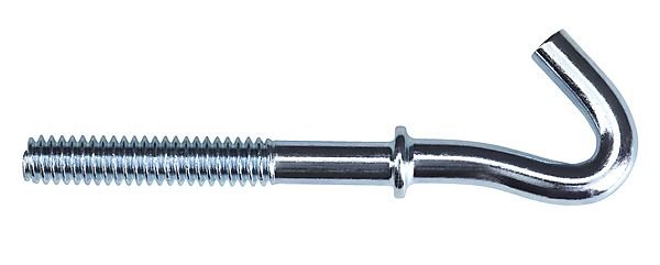 Skruv med krok för fastsättning i trä, isolerad mot vit bakgrund.