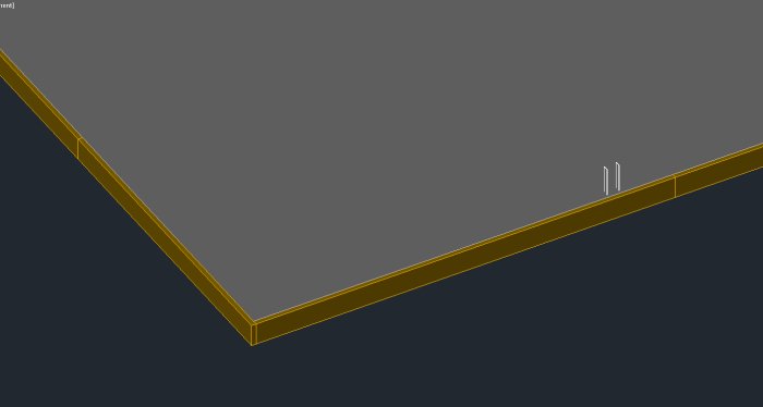 3D-modell av gjutform för betongsyll, med 45x220 reglar markerade i gult och indikerade förstärkningar.