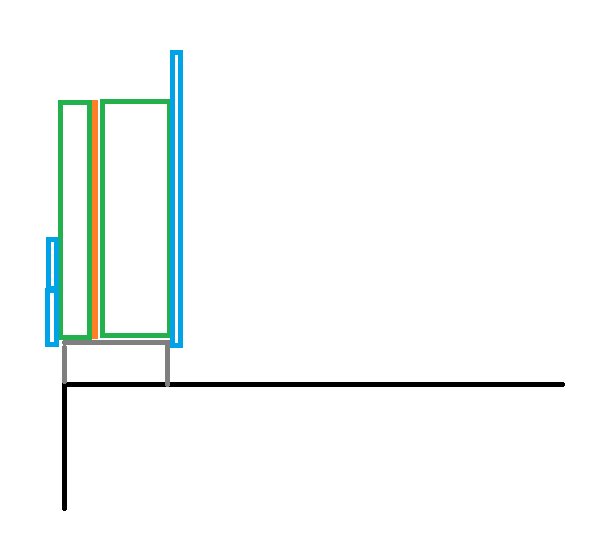 Schematisk illustration av en väggkonstruktion med leca, väggregel, papp och yttre stående reglar för panel.