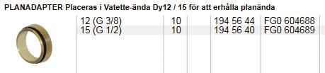 Bild från Vatette-katalogen som visar en planadapter för anslutning på klämringsände, med artikelnummer och mått.