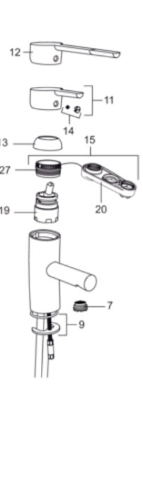 Exploded view drawing of a mixer faucet indicating part number 19 on one of the components.