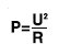 Formel för Ohms lag som visar sambandet P=U^2/R, där P är effekt, U är spänning, R är resistans.