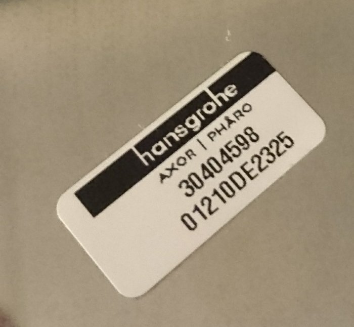 Etikett för Hansgrohe Axor Pharo med artikelnummer 30404598 på takdusch.