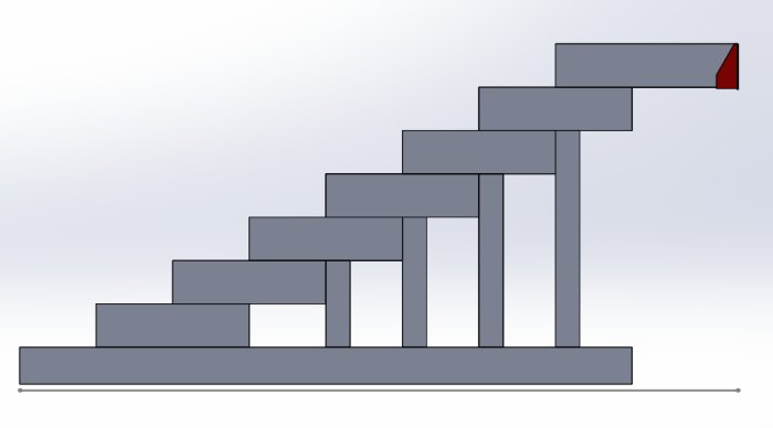 CAD-modell av ett trappvangstycke med balksko och strukturerade träkomponenter.