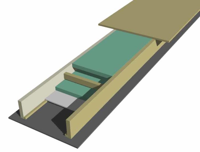 Färglagd illustration av en väggkonstruktion rekommenderad för byggprojekt istället för gips.