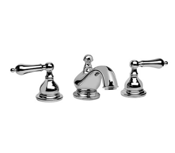 Kromad trespridig badrumsblandare för gamla porslinsvaskar.