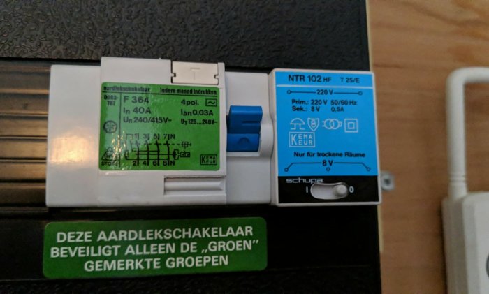 Holländsk elcentral med trefassäkring och brytare samt JFB för vissa grupper.