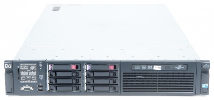 HP ProLiant DL380 G6-server med öppna diskfack och DVD-RW-enhet.