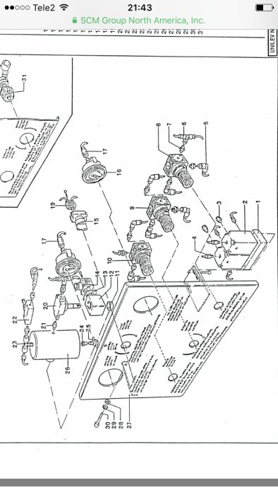 Schematisk illustration av ventilsystem och kontrollpanel för maskin, med fokus på ratten för tracking.
