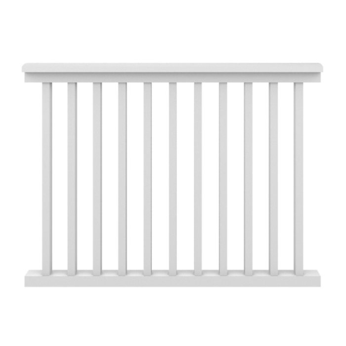 Vitmålad Jabo altanräcke i ribbdesign avsedd för utomhusbruk, 120x90 cm.