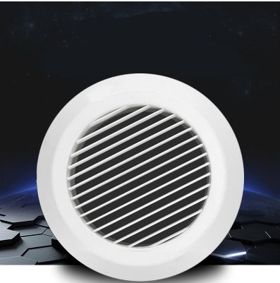 Rund vit ventilationsgrill med horisontella lameller från Kina utan insektsskydd.