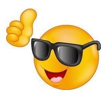 En emoji med solglasögon som gör en tummen upp gest.