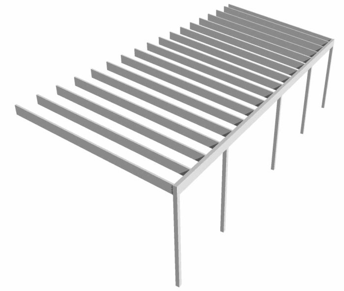 3D-modell av trästomme för takkonstruktion med limträstolpar och takbjälkar.