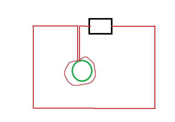 Schematisk bild av två sladdar som sträcker sig från en ö till ett objekt och en låda med mellanrum.