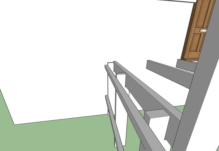 3D-Sketchupmodell av en farstu med reglar för ett byggnadsprojekt, oisolerade och utan tak.