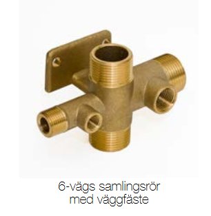 Robota 6-vägs samlingsrör i mässing med väggfäste och gängade anslutningar.