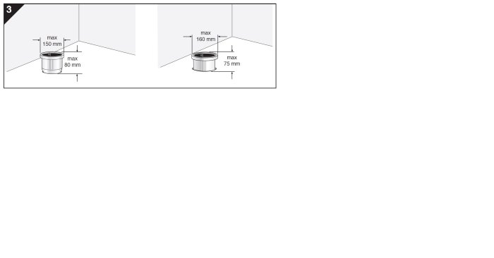 Illustration av installation av avloppsanslutning med angivna mått enligt IFÖ manual.