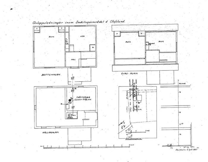 Arkitektritat planritningsskiss för ett tvåplanshus med betecknade rum och måttangivelser, förslag på entré och terrass.