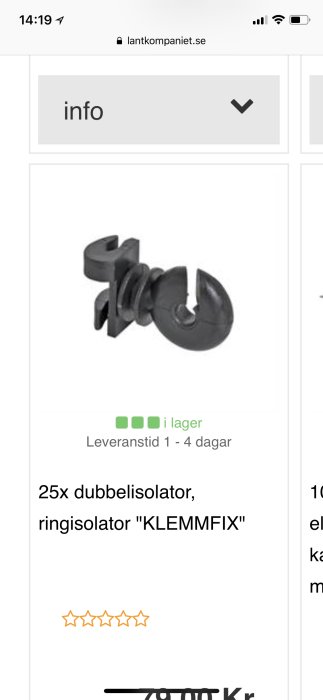 Dubbelisator ringisolator "KLEMMFIX" för stängselmontering