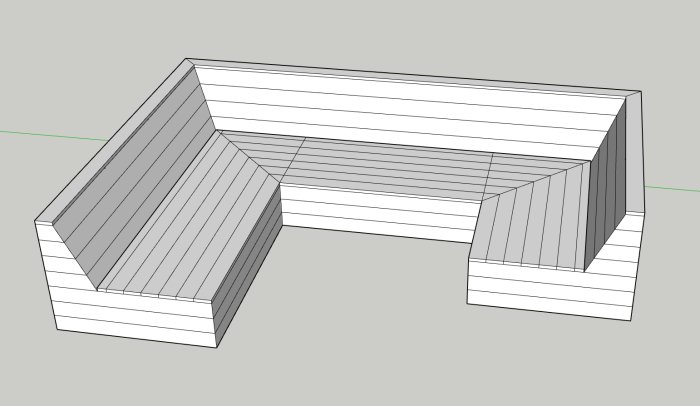 3D-modell av en oavslutad lounge-grupp i plywood för altanbruk.