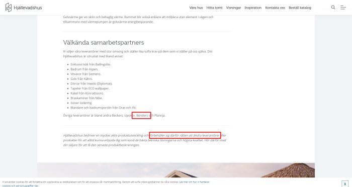 Skärmdump av en webbsida med text där ordet "leverantörer" är markerat i rött.
