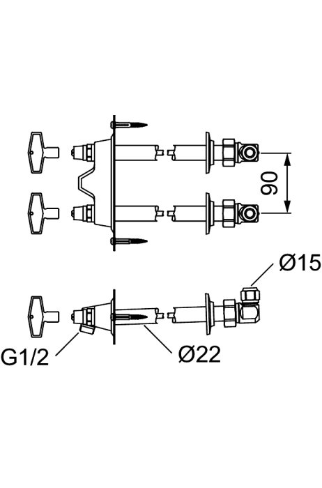 Exploded view diagram of a hose bib, with labeled parts and measurements.