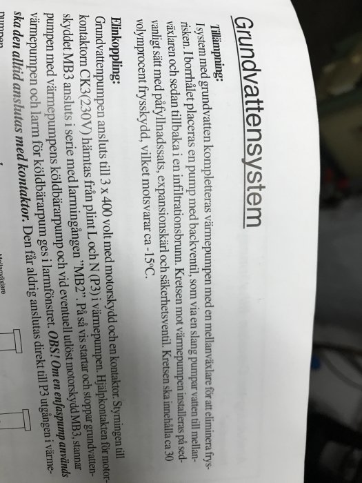 Bild på en sida ur manualen för IVT Greenline C7 visar text och diagram för grudvattensystemet.