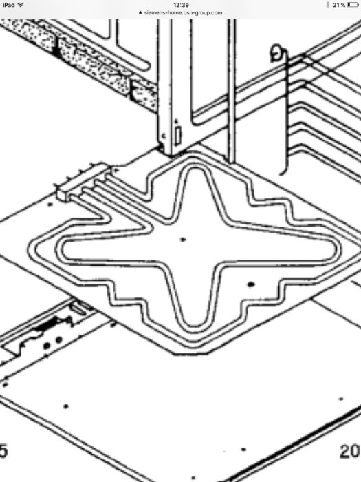 Schematisk illustration av en ugns värmeelement och elektriska anslutningar.